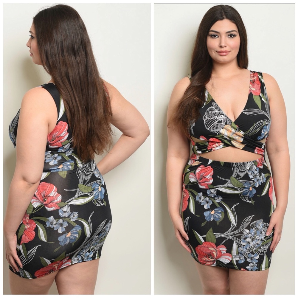 Black Floral party nightclub tropical women Dress